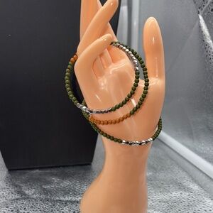 Chic Green and Silver Beaded Bracelet Set